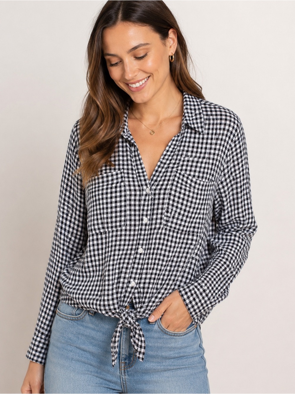 Jones New York Button Up Front‎ Tie Top